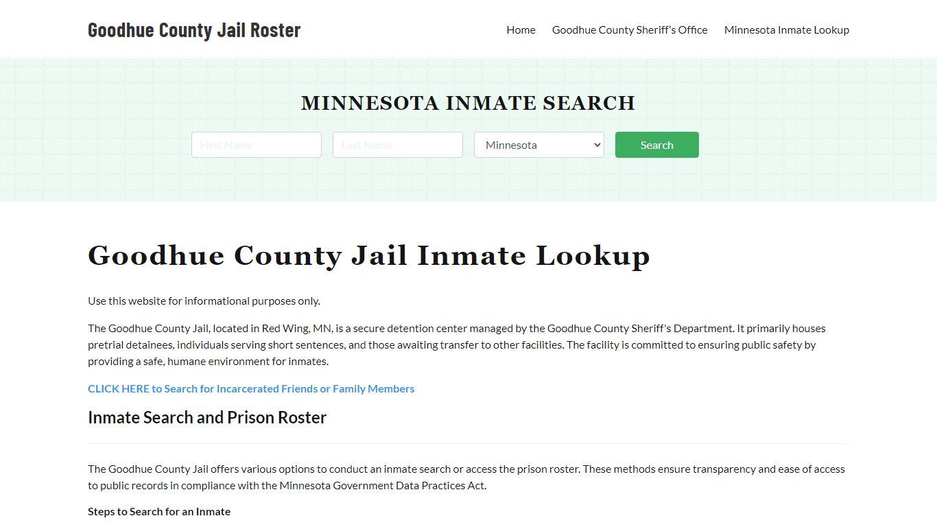 Goodhue County Jail Roster Lookup, MN, Inmate Search